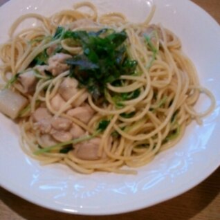 鶏肉と山芋のﾊﾞﾀｰ醤油パスタ